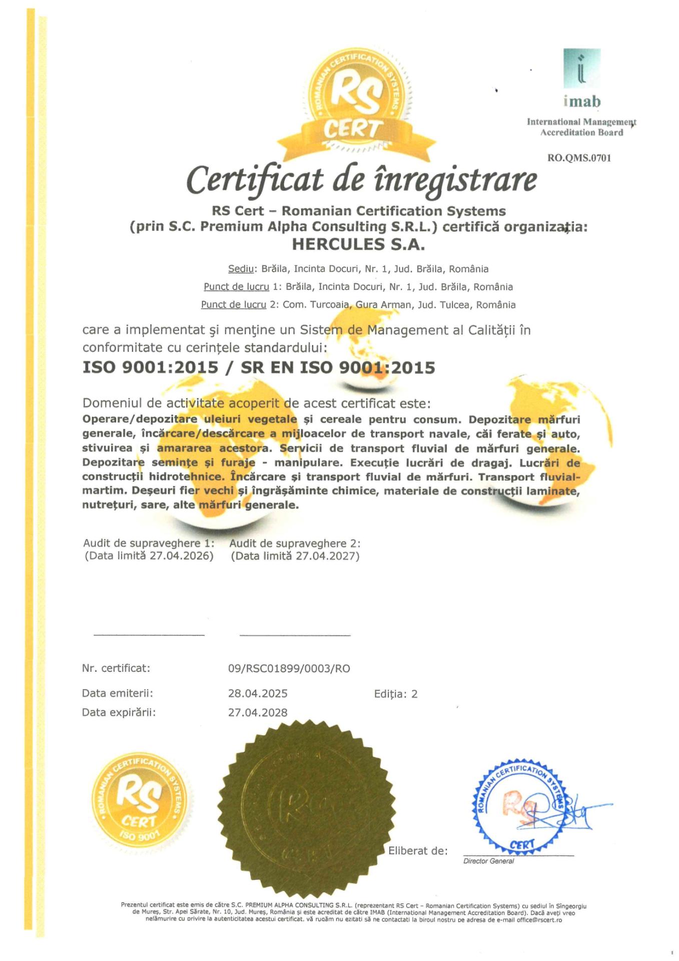 ISO 9001 – Port & Turcoaia